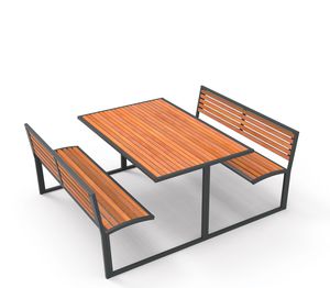 conjunto de mesa y banco contemporáneo / de madera / de acero galvanizado / de exterior