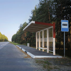 parada de autobús de madera