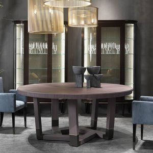 mesa de comedor clásica / de chapa de madera / con base de madera / con base de latón cepillado