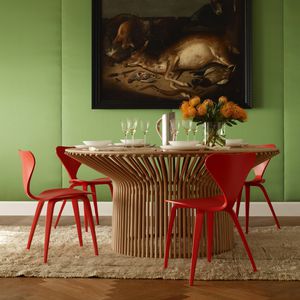 mesa moderna / de roble / de madera lacada / redonda