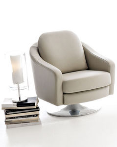 sillón contemporáneo / de cuero / giratorio / con base central