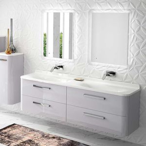 mueble de lavabo doble / suspendido / de madera lacada / de cerámica