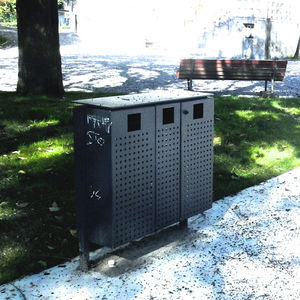 cubo de basura público / de hierro / de chapa de acero / con cenicero integrado