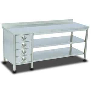 mesa de preparación de acero inoxidable / con almacenamiento / profesional