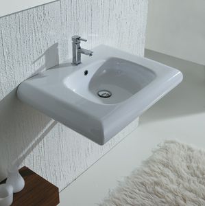 lavabo suspendido / rectangular / de cerámica / moderno