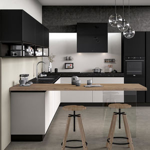 cocina contemporánea / de roble / de vidrio / de acero lacado
