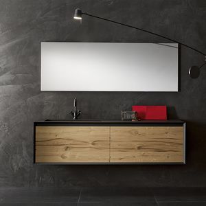 mueble de lavabo suspendido / de roble / de madera maciza / de nogal