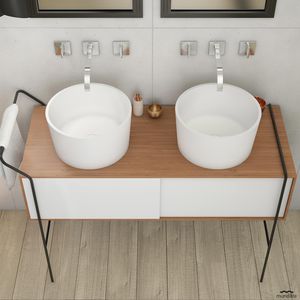 lavabo doble / sobre encimera / redondo / de mineral compuesto