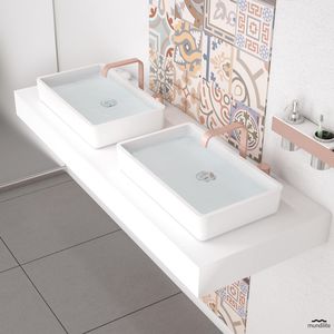 lavabo doble / sobre encimera / rectangular / de mineral compuesto