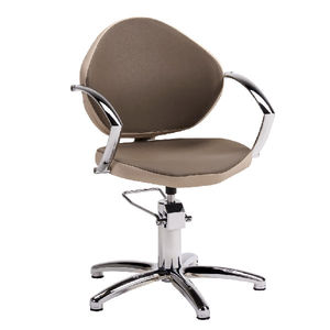 sillón de peluquería de tejido / con patas en forma de estrella / giratorio / rojo