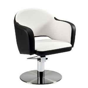 sillón de peluquería de cuero / de acero inoxidable / con base central / con bomba hidráulica