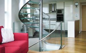 escalera de caracol / estructura de acero inoxidable / con peldaños de vidrio / sin contrahuellas