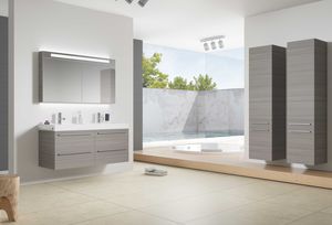 mueble de lavabo suspendido / de madera / moderno / con cajones