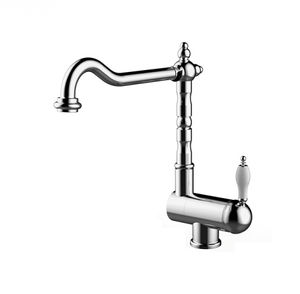 grifo monomando de metal cromado / para cocina / con 1 orificio / con caño giratorio