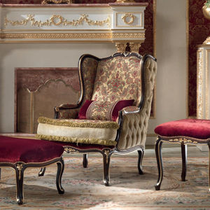 sillón de estilo / de tejido / de madera maciza / hecho a mano