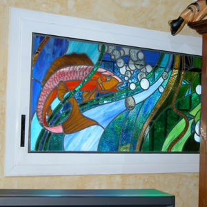 ventana corredera / de aluminio / con vitral