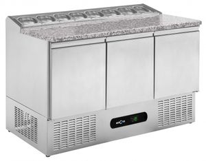 mesa de preparación para pizza / de acero inoxidable / refrigerada / con almacenamiento