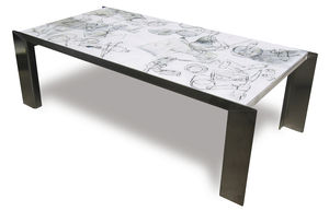 mesa de centro contemporánea / de madera pintada / de acero inoxidable / rectangular