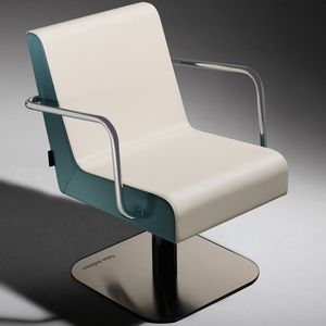 sillón de peluquería de cuero artificial / con base central / con reposabrazos