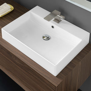 lavabo sobre encimera / rectangular / de cerámica / contemporáneo