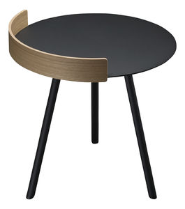 mesita auxiliar contemporánea / de roble / de madera lacada / con base de acero