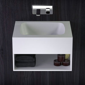 mueble de lavabo mural / de mineral compuesto / moderno / con estantería integrada