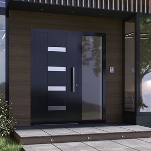 puerta de entrada / abatible / de aluminio / de seguridad