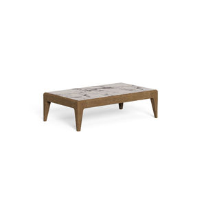 mesa de centro clásica / de gres porcelánico / con base de teca / rectangular