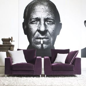 sillón contemporáneo / de tejido / de cuero / con cojín amovible