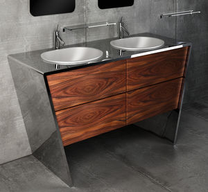mueble de lavabo doble / de pie / de madera / de acero inoxidable