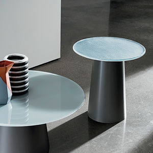 mesita auxiliar contemporánea / de madera / de vidrio templado / de acero inoxidable