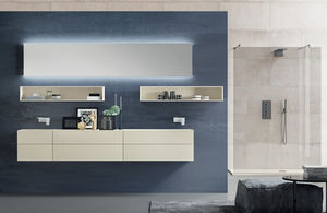 mueble de lavabo suspendido / de madera / contemporáneo / con cajones