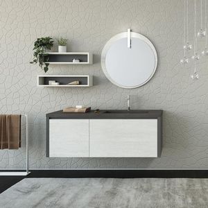 mueble de lavabo suspendido / de roble / de cerámica / contemporáneo