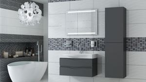 mueble de lavabo suspendido / de madera / moderno / con cajones