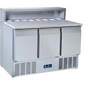 mesa de preparación para pizza / de acero inoxidable / refrigerada / con almacenamiento