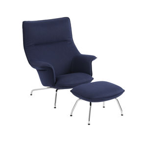 sillón de diseño escandinavo / de tejido / con reposapiés / con respaldo alto