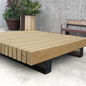 banco público / contemporáneo / de madera / de acero galvanizado