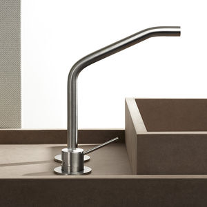 grifo monomando para lavabo / de acero inoxidable / de baño / con 2 orificios