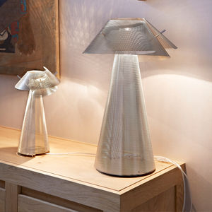 lámpara de mesa / contemporánea / de acero inoxidable pulido / halógena