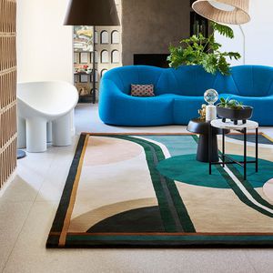 alfombra contemporánea / con motivos / de lana / rectangular
