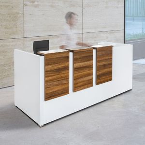 mostrador de recepción de madera