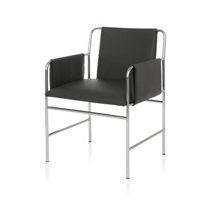 silla de visita contemporánea / con reposabrazos / tapizada / de cuero