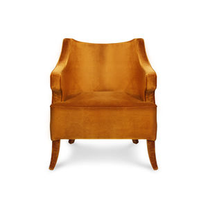 sillón contemporáneo / de terciopelo / naranja