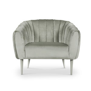 sillón contemporáneo / de terciopelo / beis