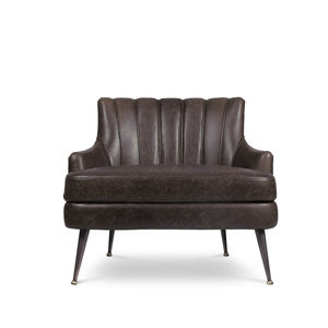 sillón bajo contemporáneo / de cuero / de latón / marrón
