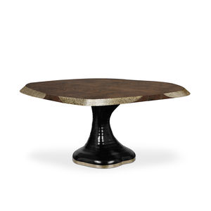mesa de comedor contemporánea / de nogal / de latón cepillado / con base de madera lacada