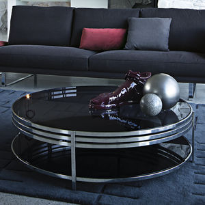 mesa de centro moderna / de vidrio ahumado / de metal / redonda