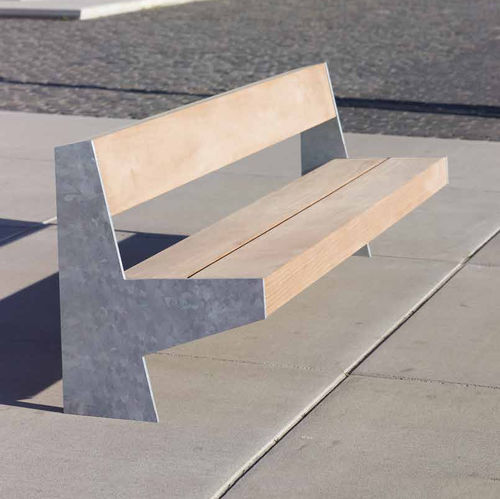 Banco público contemporáneo - Versio Juno - Gem. Westeifel Werke GmbH - de acero galvanizado / de madera de frondosa / con respaldo