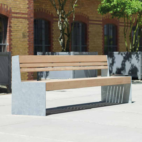 Banco público contemporáneo - Versio Genus - Gem. Westeifel Werke GmbH - de acero galvanizado / de madera de frondosa / con respaldo