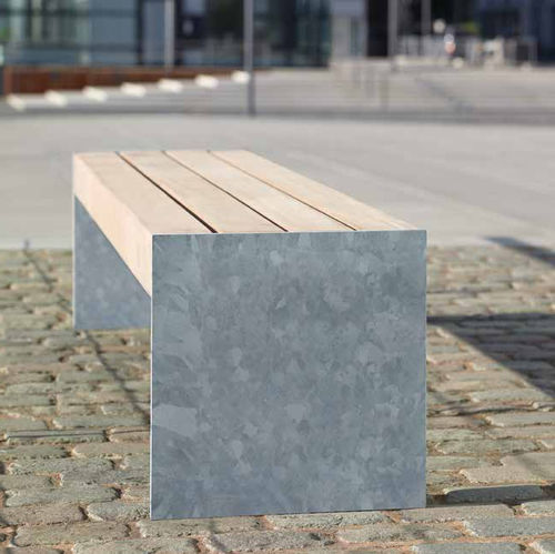 Banco público contemporáneo - Versio levis 50 - Gem. Westeifel Werke GmbH - de acero galvanizado / de madera exótica / sin respaldo
